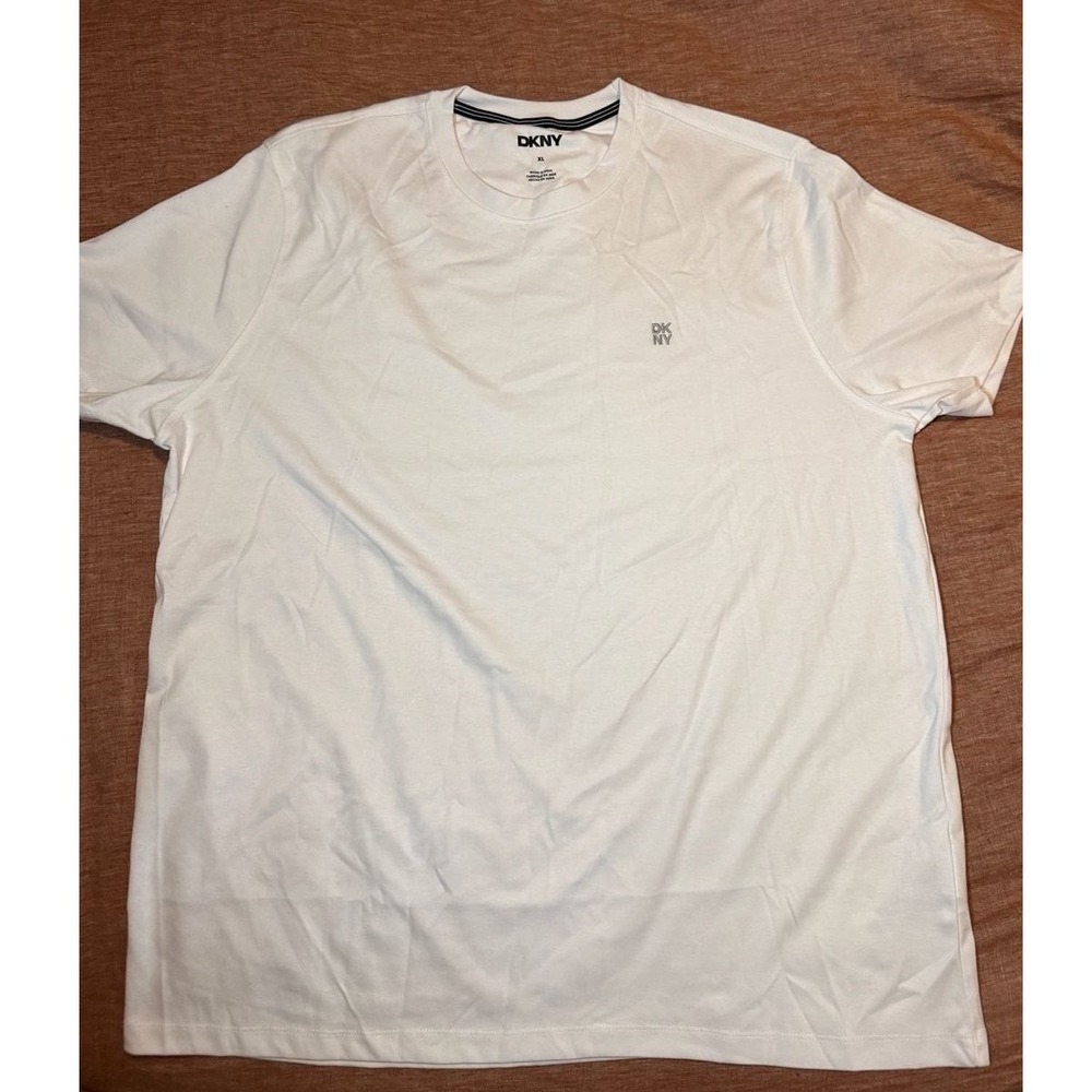 DKNY Mens Short Sleeve‎ Crew Neck T-Shirt White Embroidered Logo XL